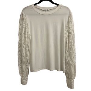 Ariella Floral Lace Sleeve Jersey Knit Top size L romantic casual work coquette